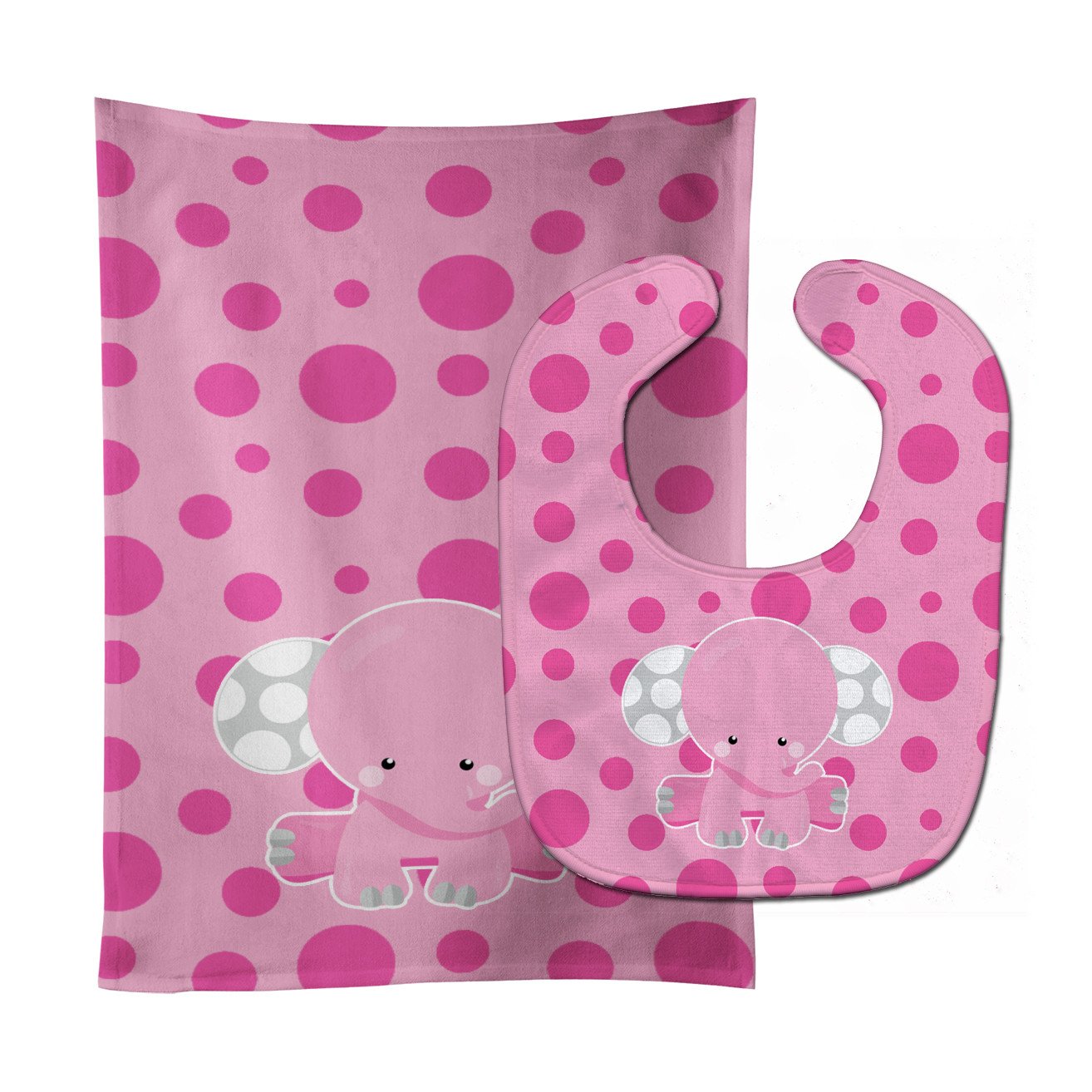 Elephant with Pink Polkadots Baby Bib & Burp Cloth BB6949STBU by Caroline's Treasures