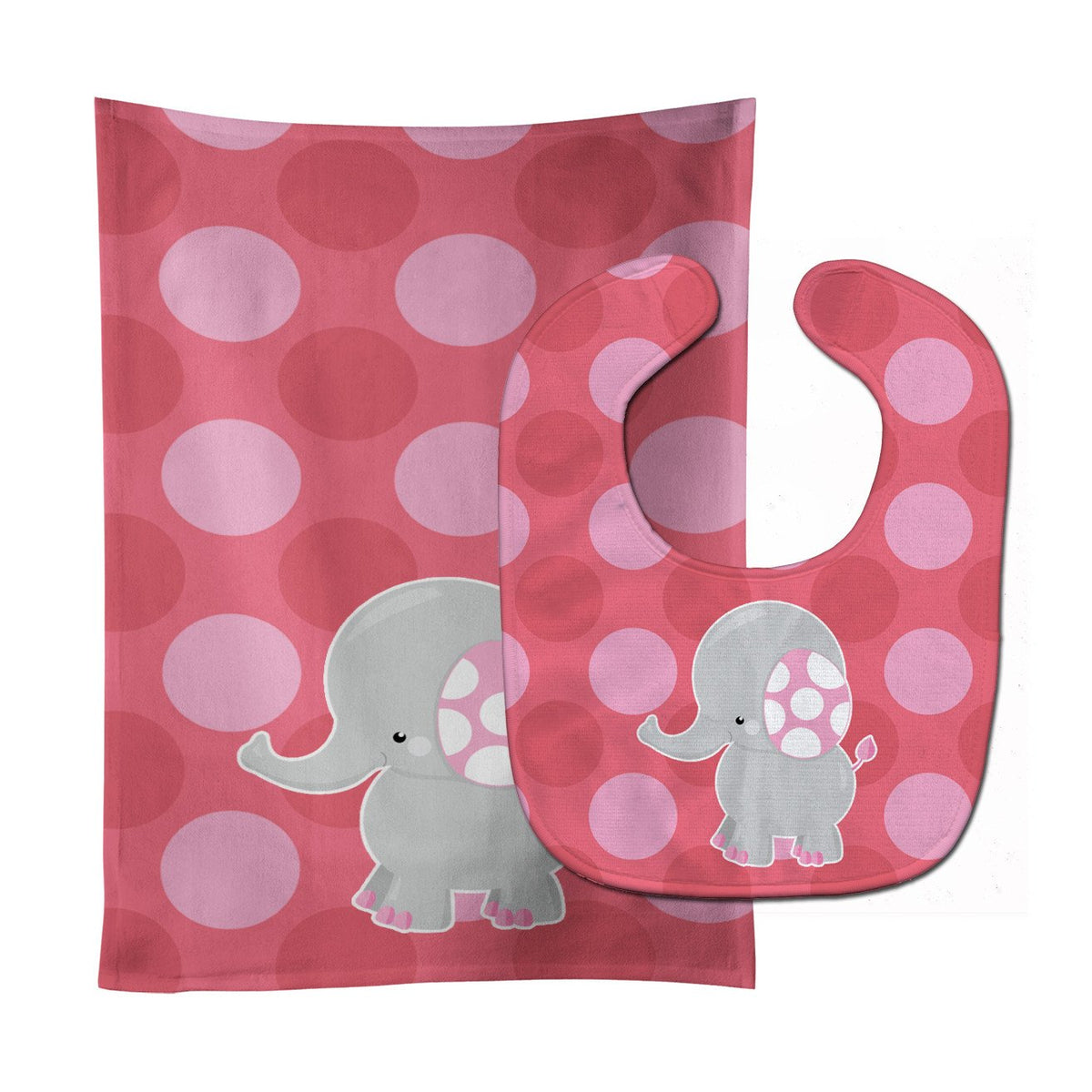 Elephant Big Polkadots Baby Bib &amp; Burp Cloth BB6950STBU by Caroline&#39;s Treasures