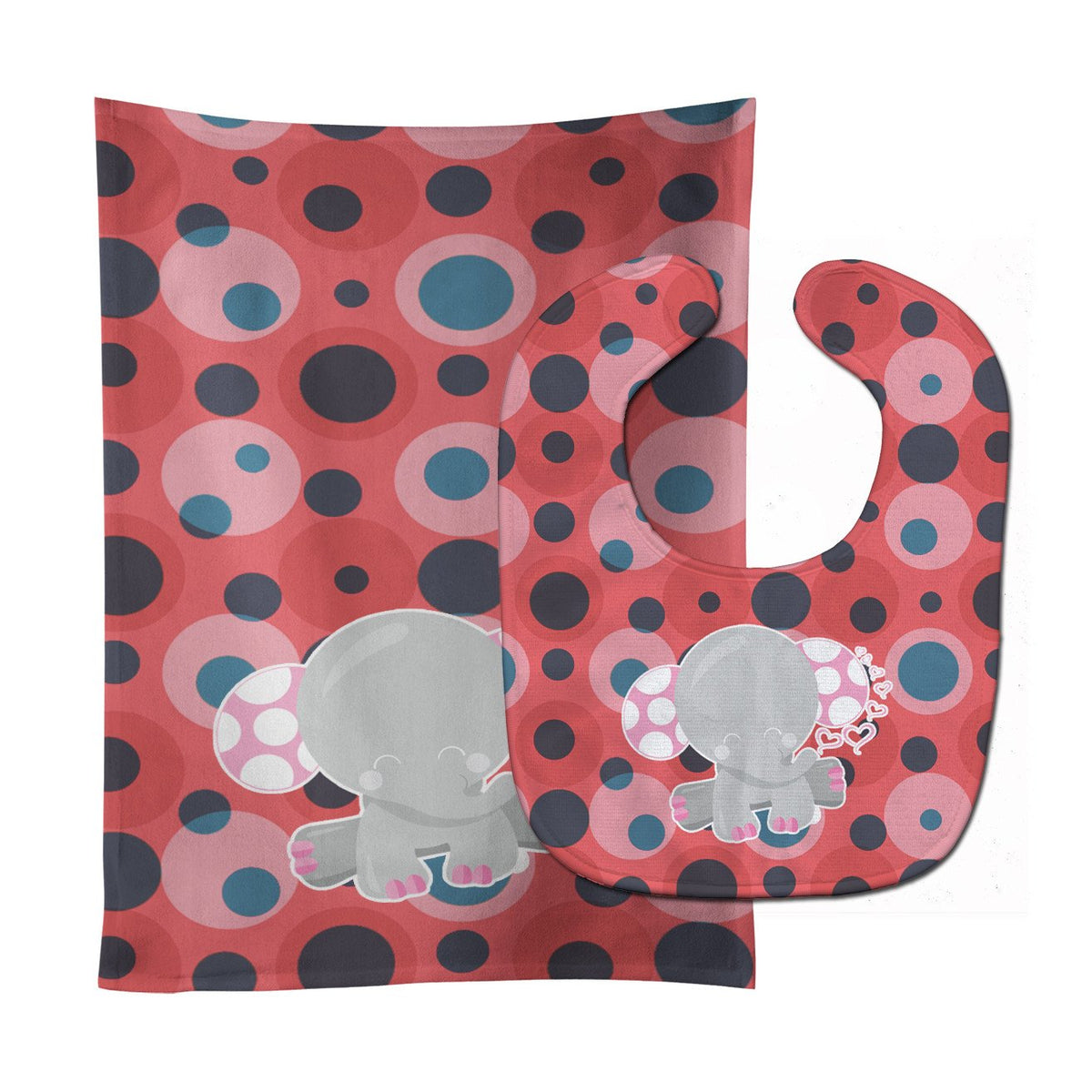 Elephant Lots of Polkadots Baby Bib &amp; Burp Cloth BB6951STBU by Caroline&#39;s Treasures