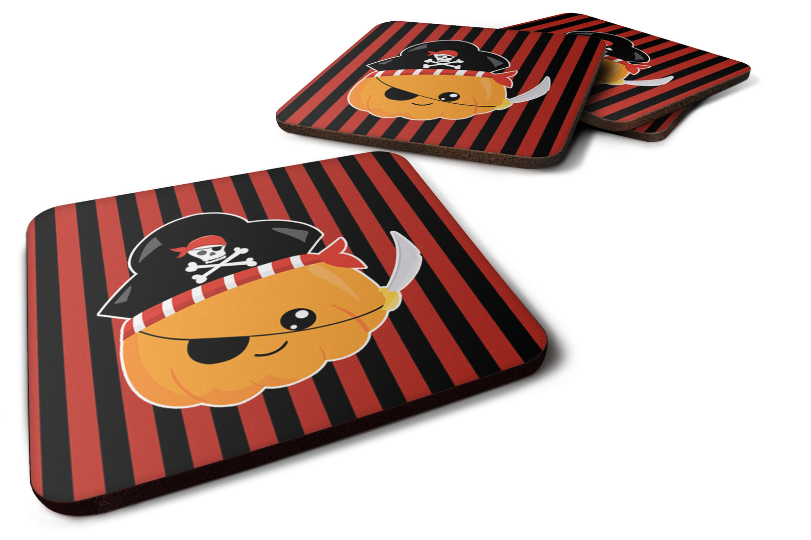 Halloween Pumpkin Pirate Foam Coaster Set of 4 BB6962FC - the-store.com