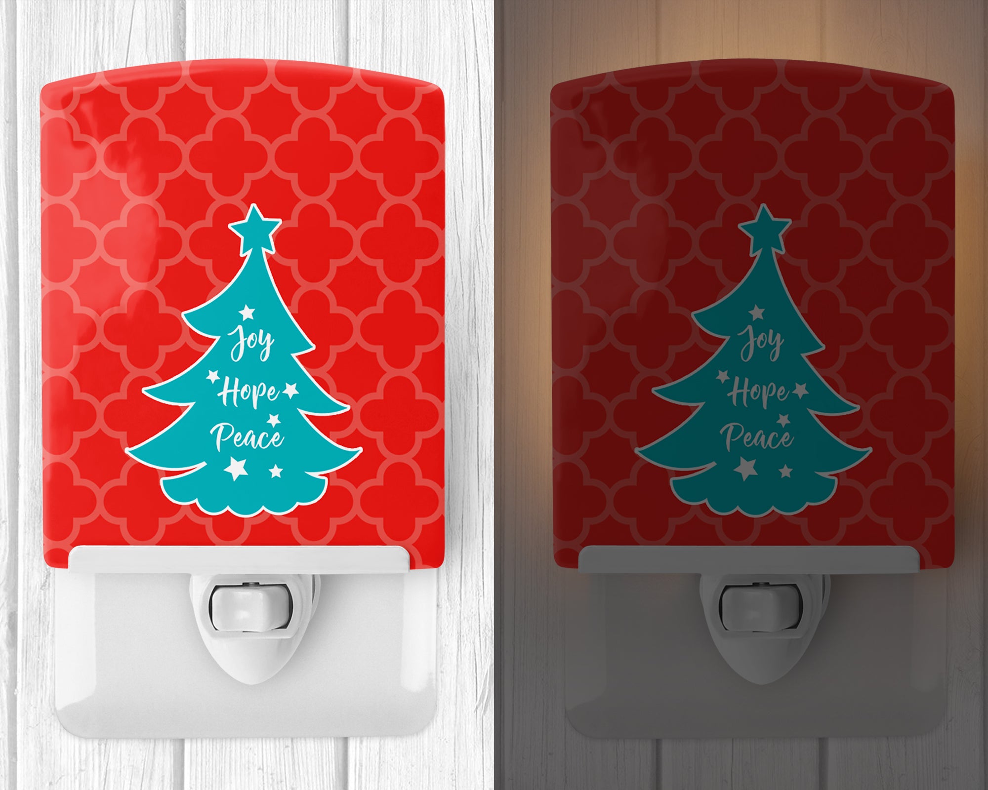 Christmas Tree Red Teal Ceramic Night Light BB6969CNL - the-store.com