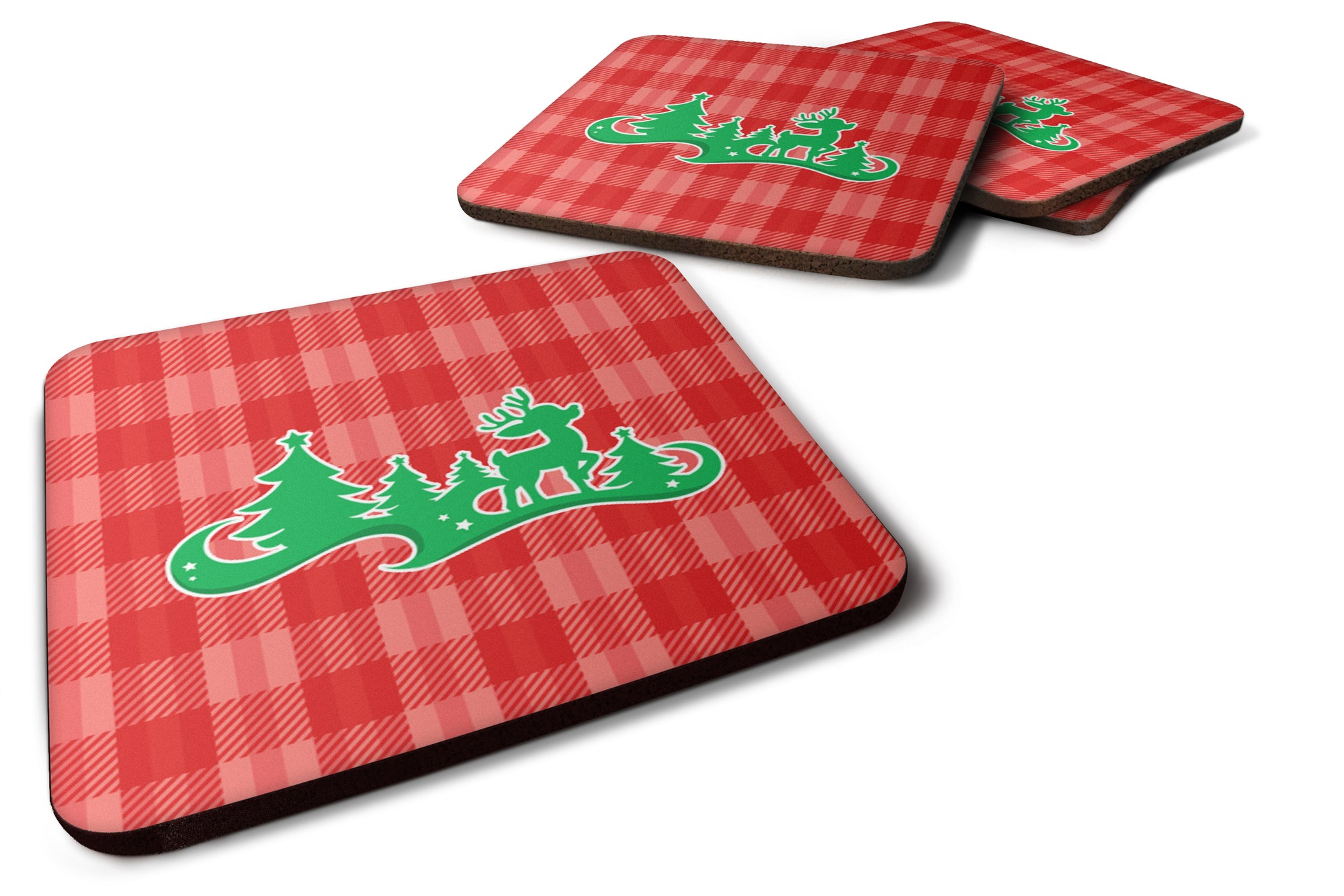 Christmas Tree Reindeer Red Foam Coaster Set of 4 BB6972FC - the-store.com