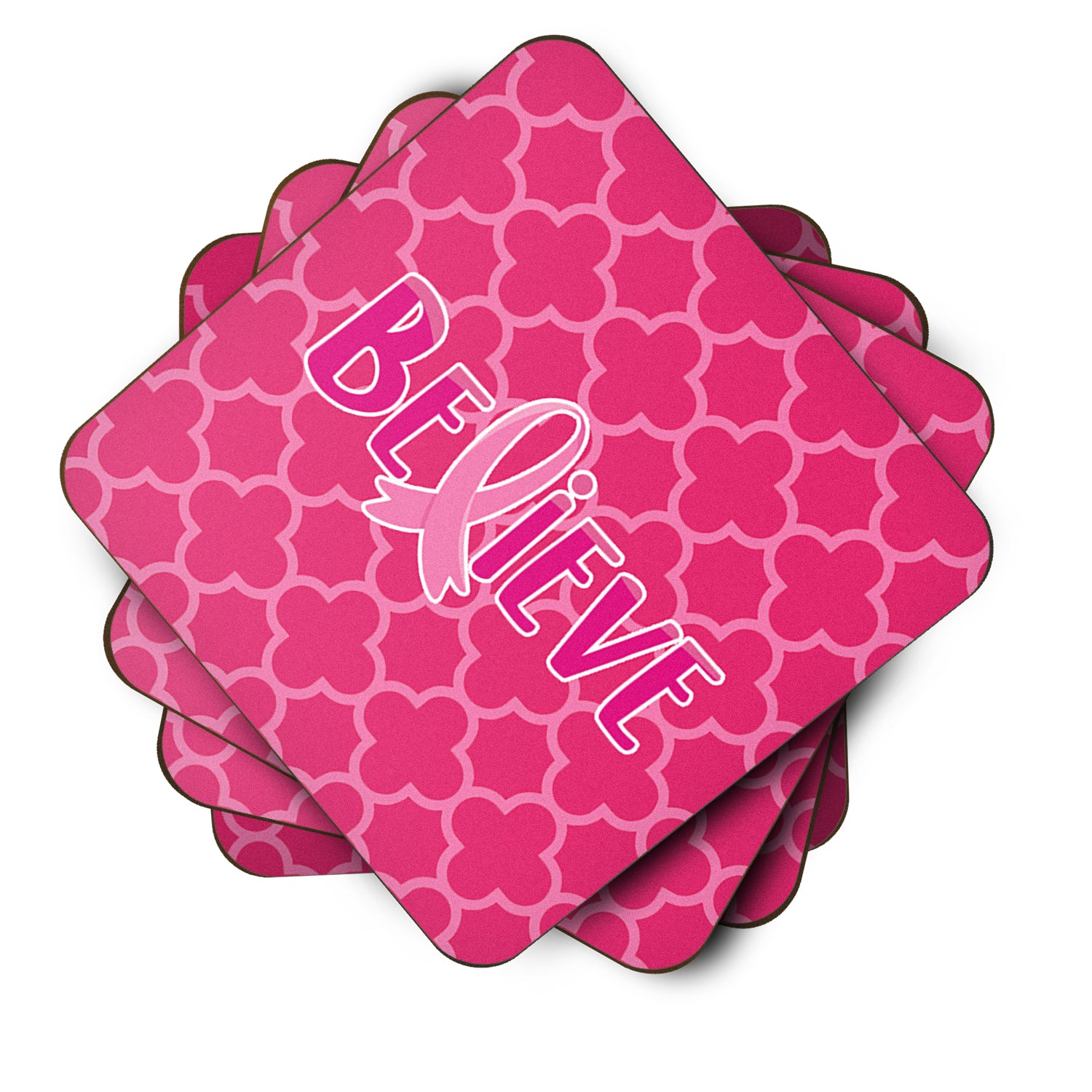 Breast Cancer Awareness Ribbon Believe Foam Coaster Set of 4 BB6980FC - the-store.com