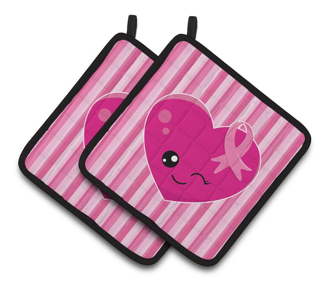 Breast Cancer Awareness Ribbon Heart Pair of Pot Holders BB6982PTHD by Caroline&#39;s Treasures