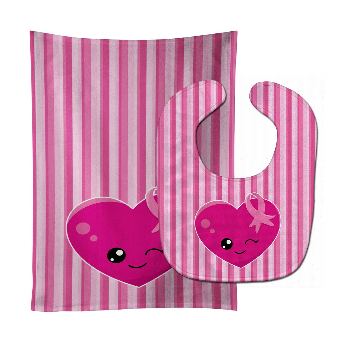 Breast Cancer Awareness Ribbon Heart Baby Bib &amp; Burp Cloth BB6982STBU by Caroline&#39;s Treasures