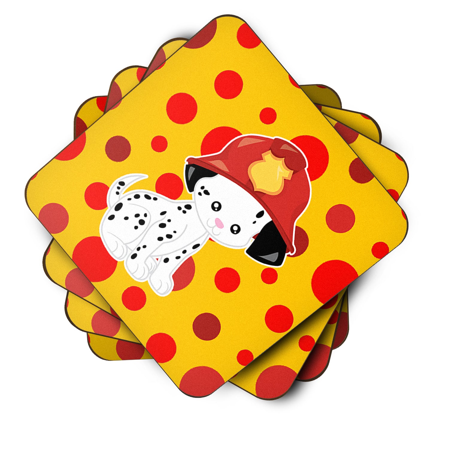 Fireman Dalmatian Puppy Foam Coaster Set of 4 BB6999FC - the-store.com