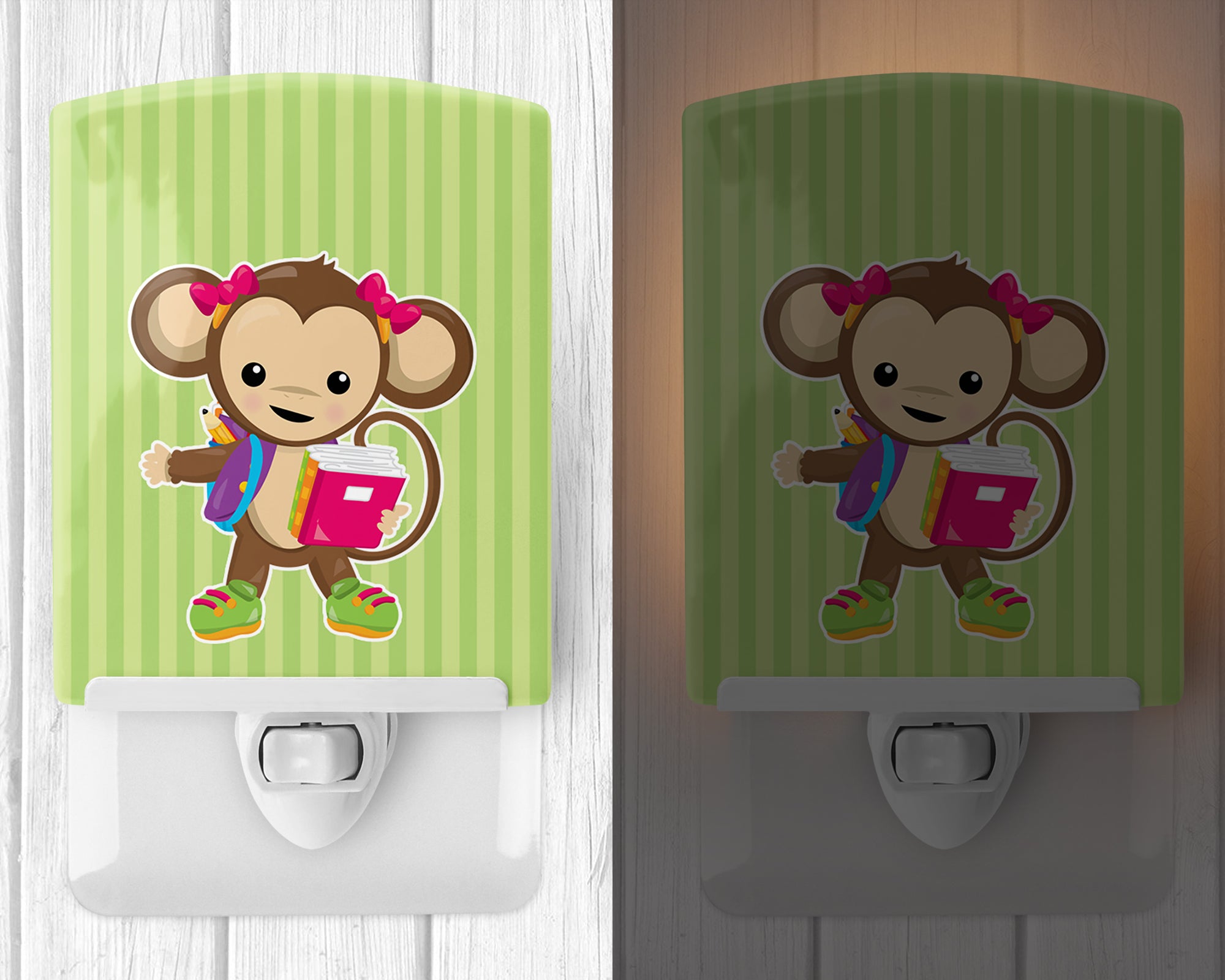 Monkey Going to School Ceramic Night Light BB7016CNL - the-store.com