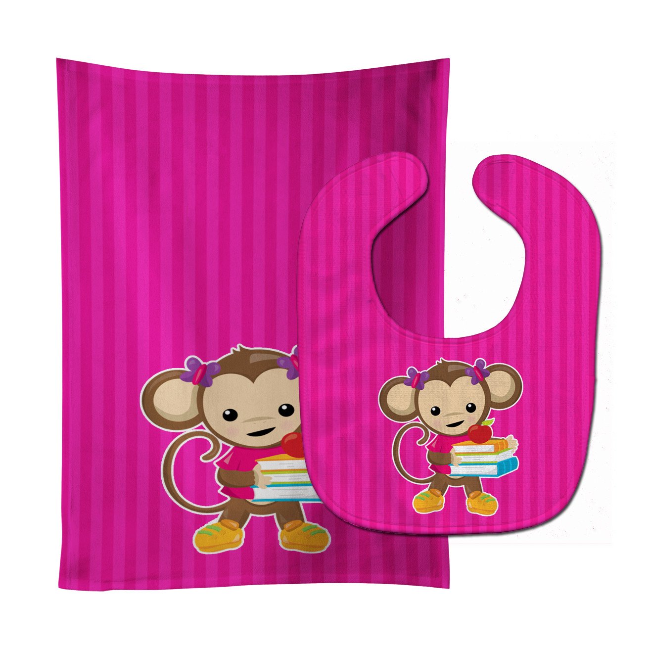 Monkey and School books Baby Bib & Burp Cloth BB7018STBU by Caroline's Treasures