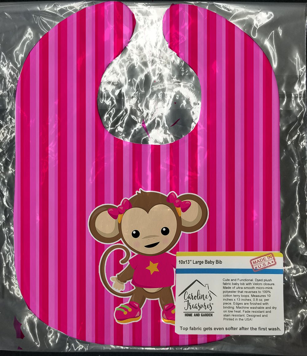 Monkey on Pink Stripes Baby Bib BB7020BIB - the-store.com