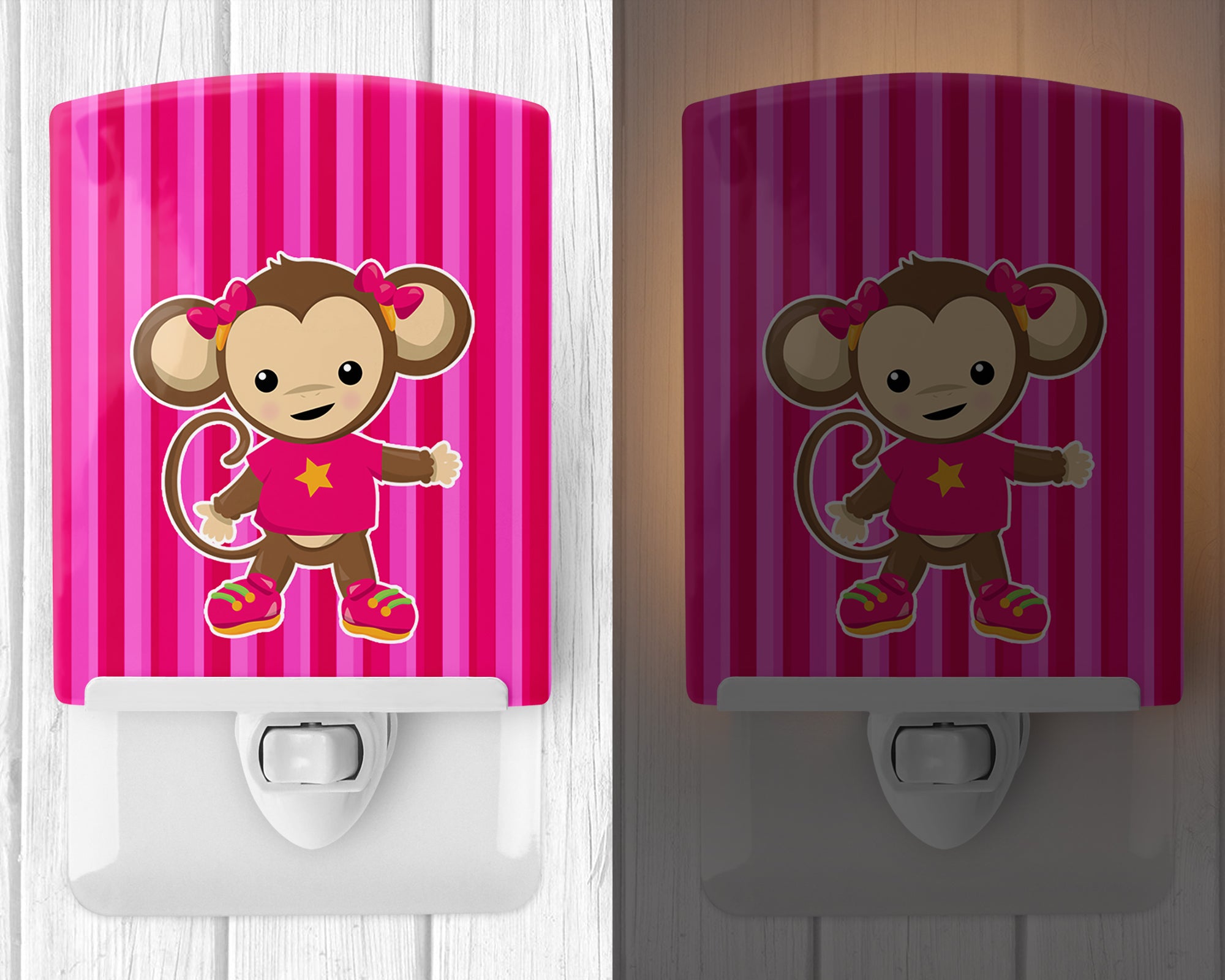 Monkey on Pink Stripes Ceramic Night Light BB7020CNL - the-store.com