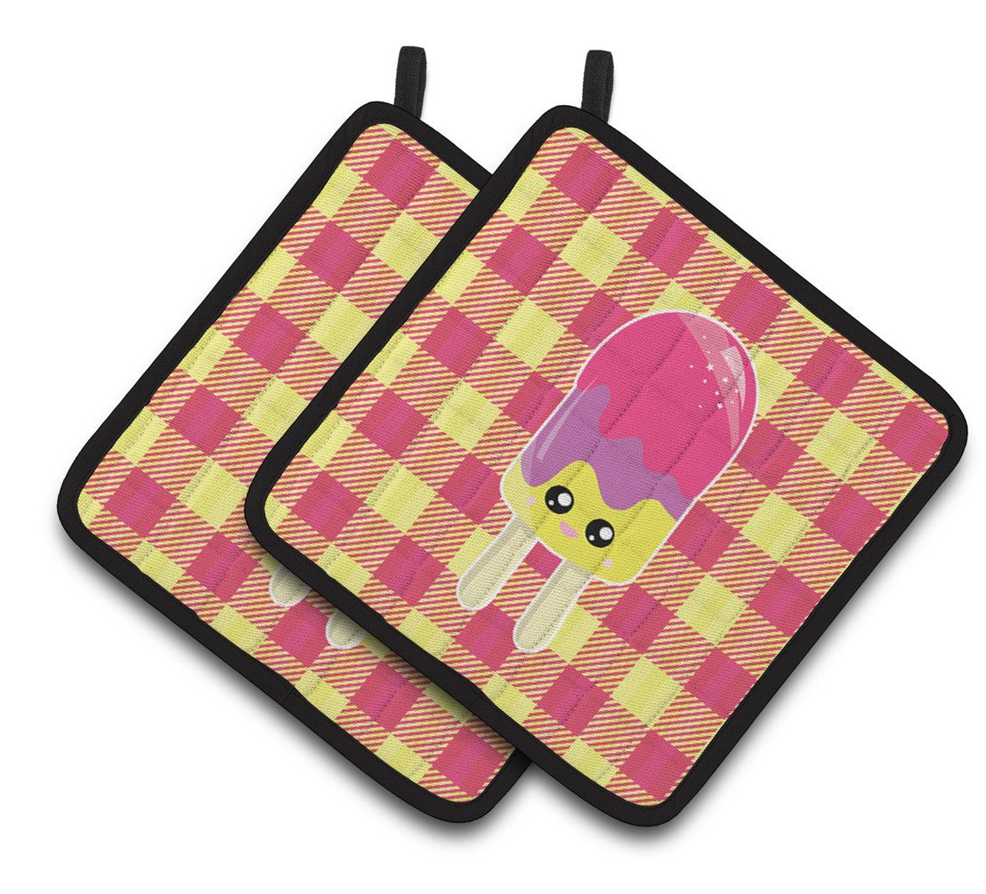 Ice Pop Popsicle Face Gingham Pair of Pot Holders BB7068PTHD by Caroline&#39;s Treasures