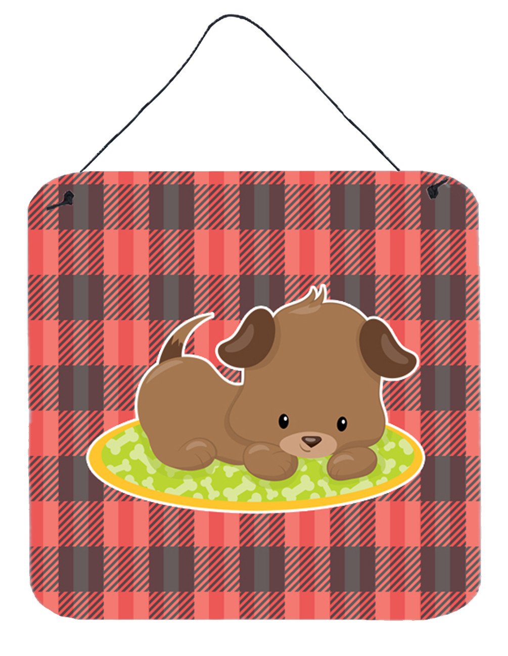 Puppy on Black Red Gingham Wall or Door Hanging Prints BB7072DS66 by Caroline's Treasures