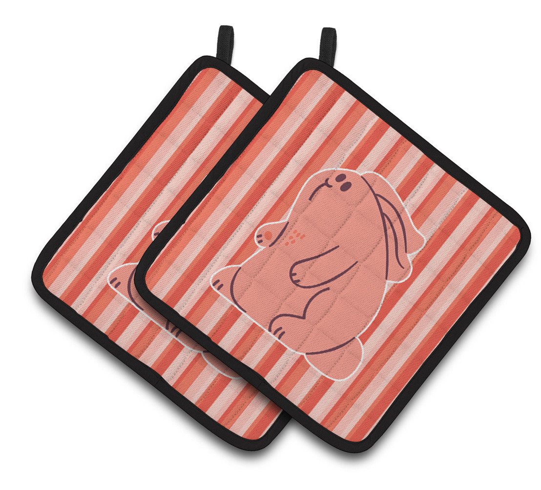 Rabbit on Pink Stripes Pair of Pot Holders BB7080PTHD by Caroline&#39;s Treasures