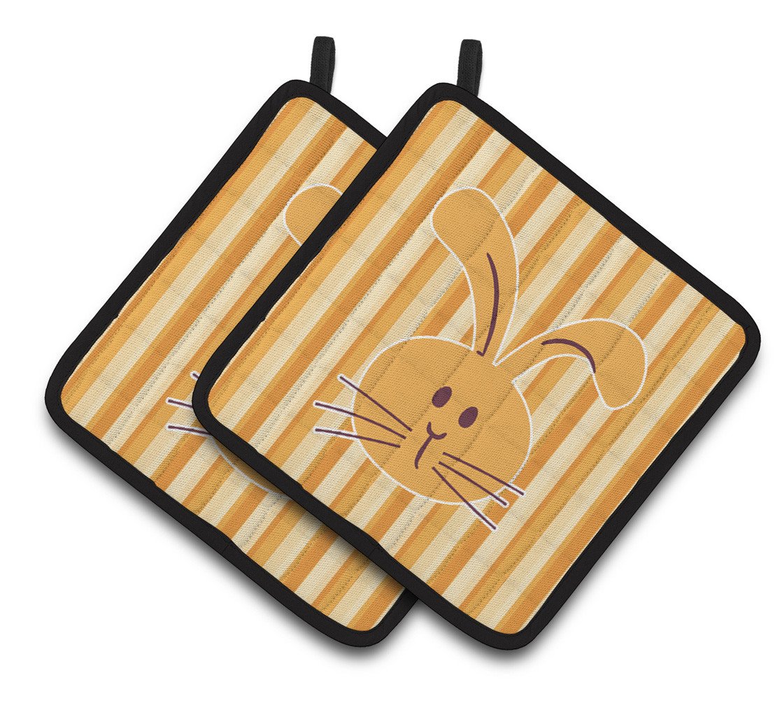 Rabbit on Stripes Pair of Pot Holders BB7081PTHD by Caroline&#39;s Treasures