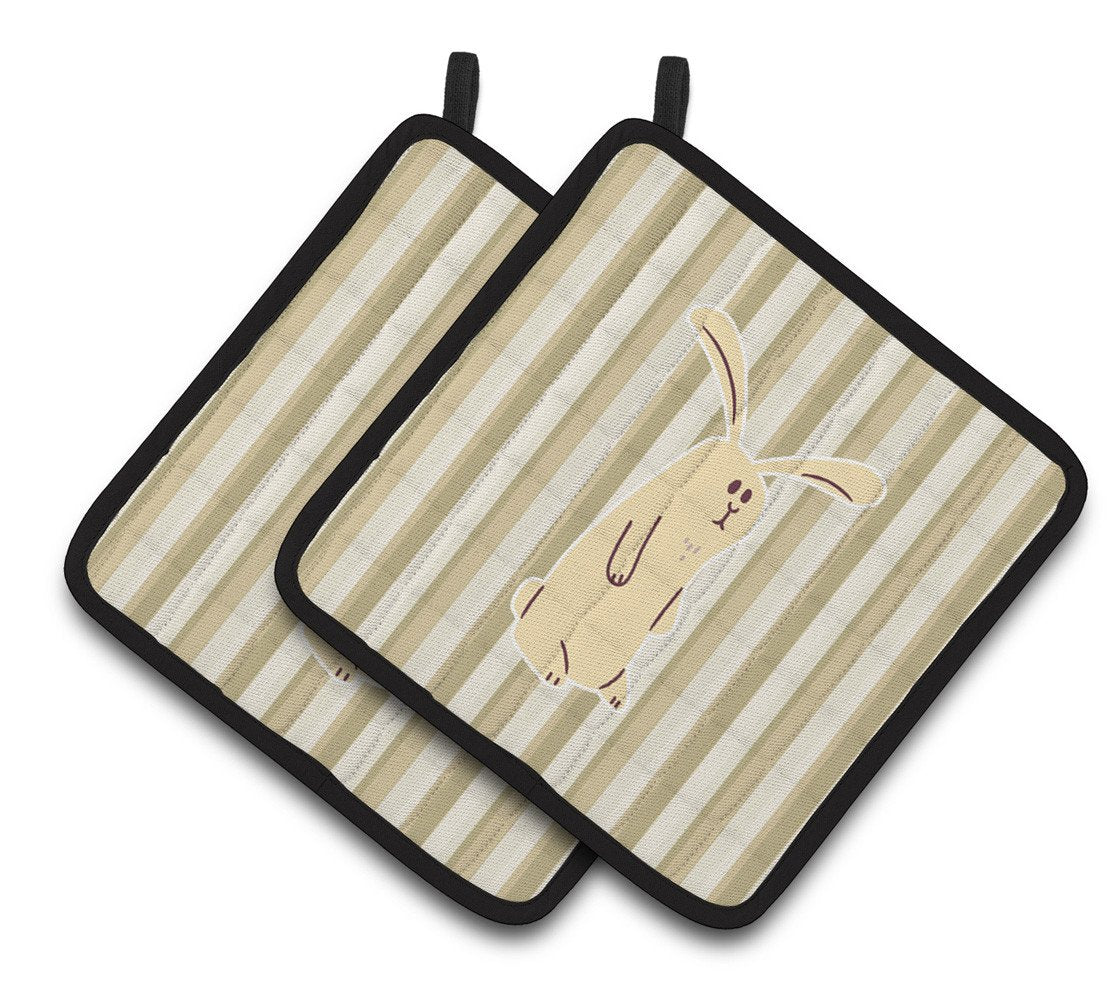 Rabbit on Stripes Pair of Pot Holders BB7082PTHD by Caroline&#39;s Treasures