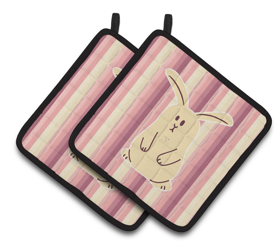 Rabbit on Stripes Pair of Pot Holders BB7084PTHD by Caroline&#39;s Treasures