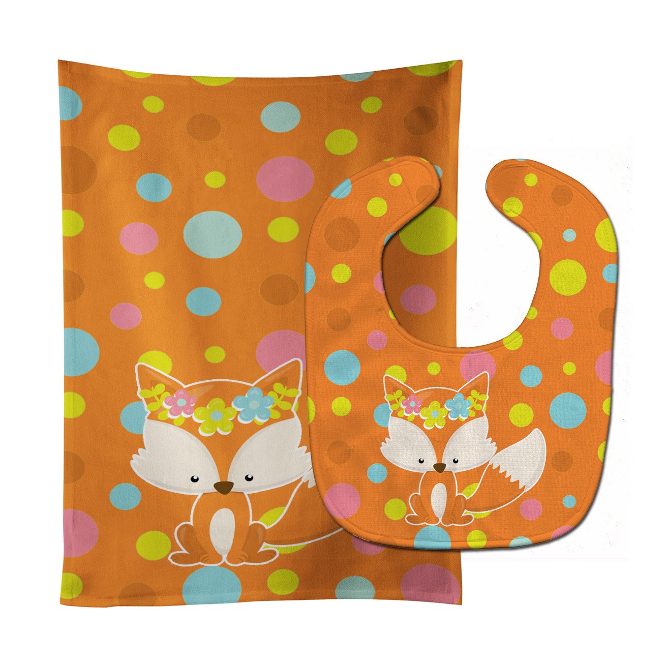 Baby Fox Flowerchild Polkadots Baby Bib & Burp Cloth BB7091STBU by Caroline's Treasures