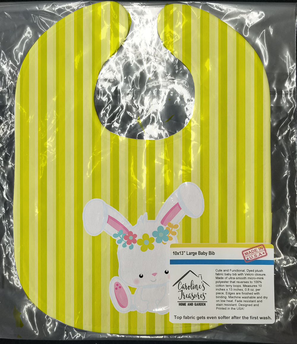 Easter White Rabbit with Flowers Baby Bib BB7093BIB - the-store.com