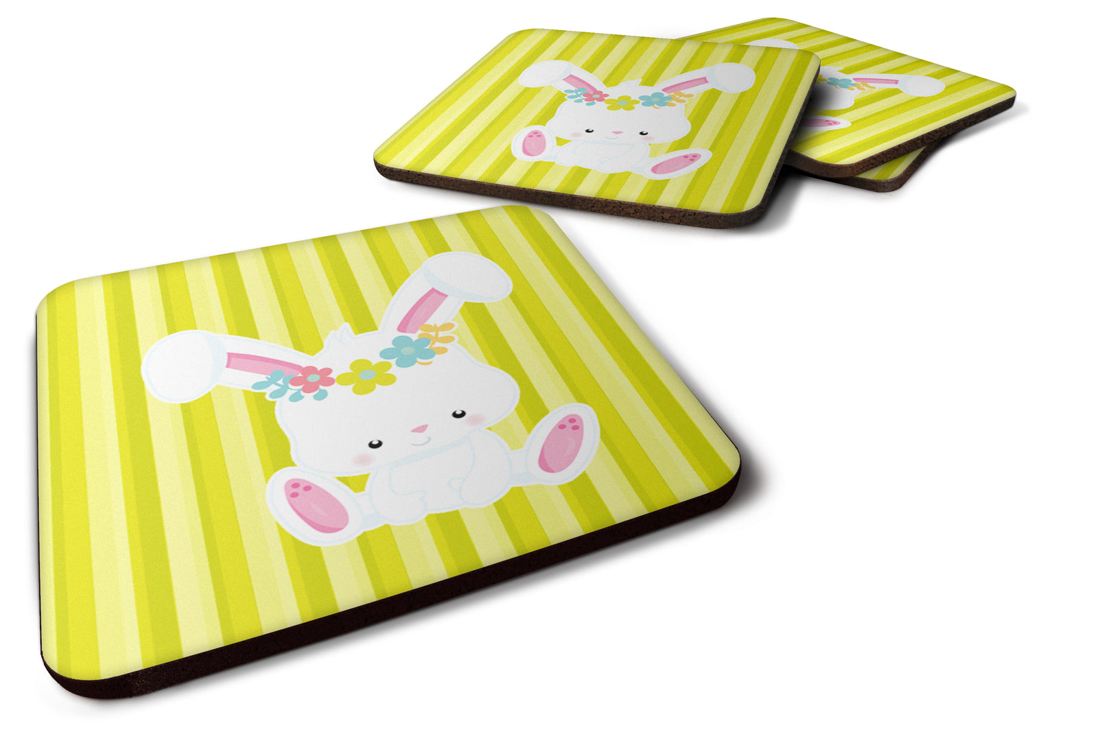 Easter White Rabbit with Flowers Foam Coaster Set of 4 BB7093FC - the-store.com