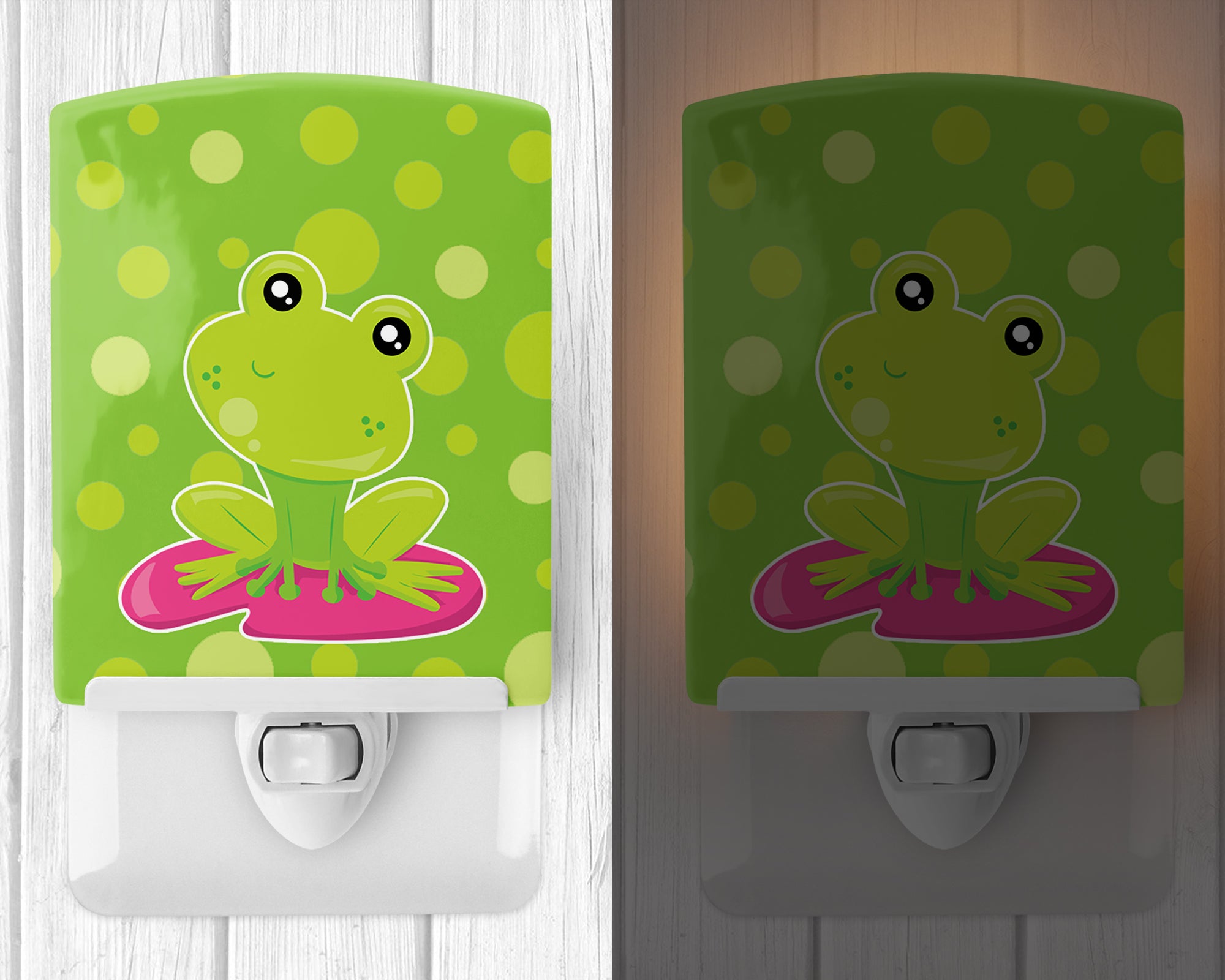 Frog on Lily Pad Green Polkadots Ceramic Night Light BB7098CNL - the-store.com