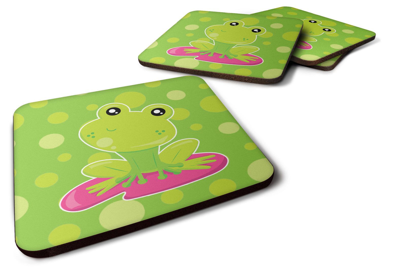 Frog on Lily Pad Green Polkadots Foam Coaster Set of 4 BB7098FC - the-store.com