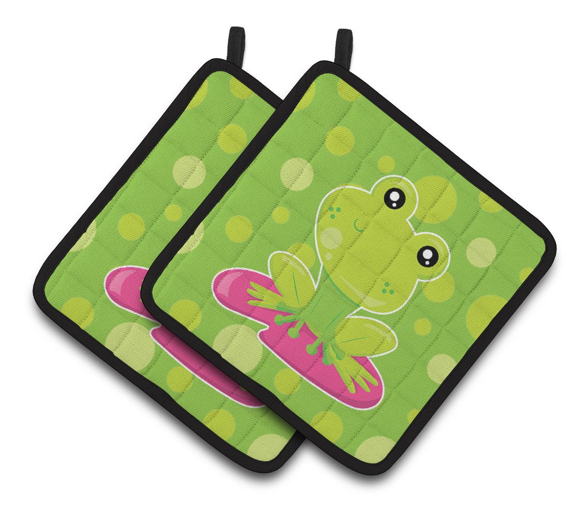 Frog on Lily Pad Green Polkadots Pair of Pot Holders BB7098PTHD by Caroline's Treasures