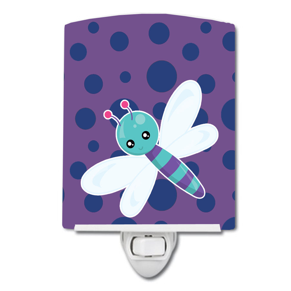 Dragonfly on Purple Polkadots Ceramic Night Light BB7099CNL - the-store.com