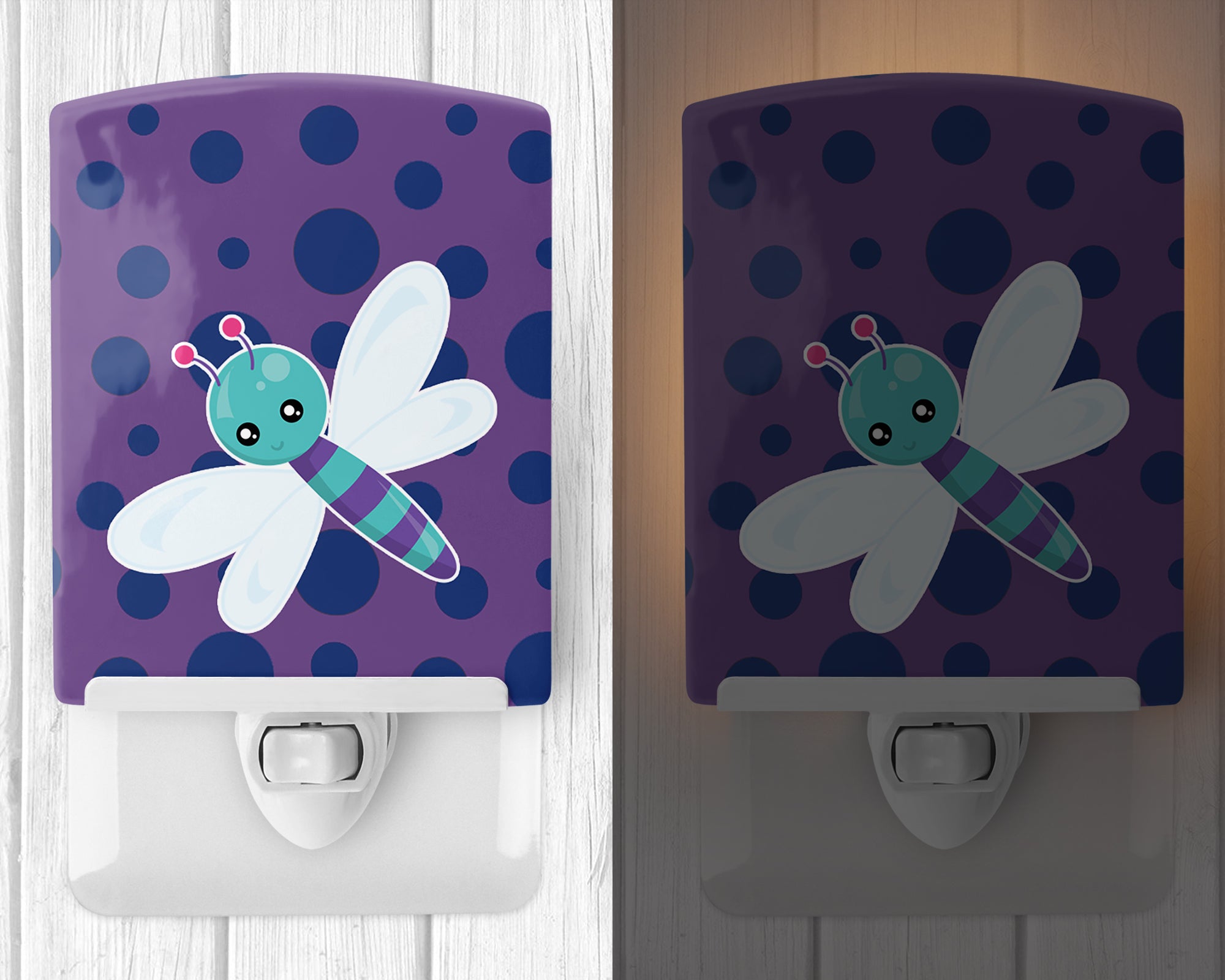 Dragonfly on Purple Polkadots Ceramic Night Light BB7099CNL - the-store.com