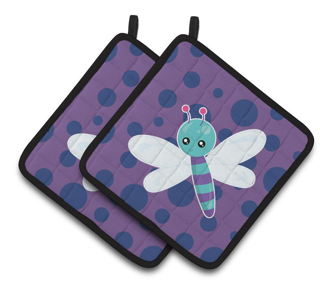 Dragonfly on Purple Polkadots Pair of Pot Holders BB7099PTHD by Caroline's Treasures