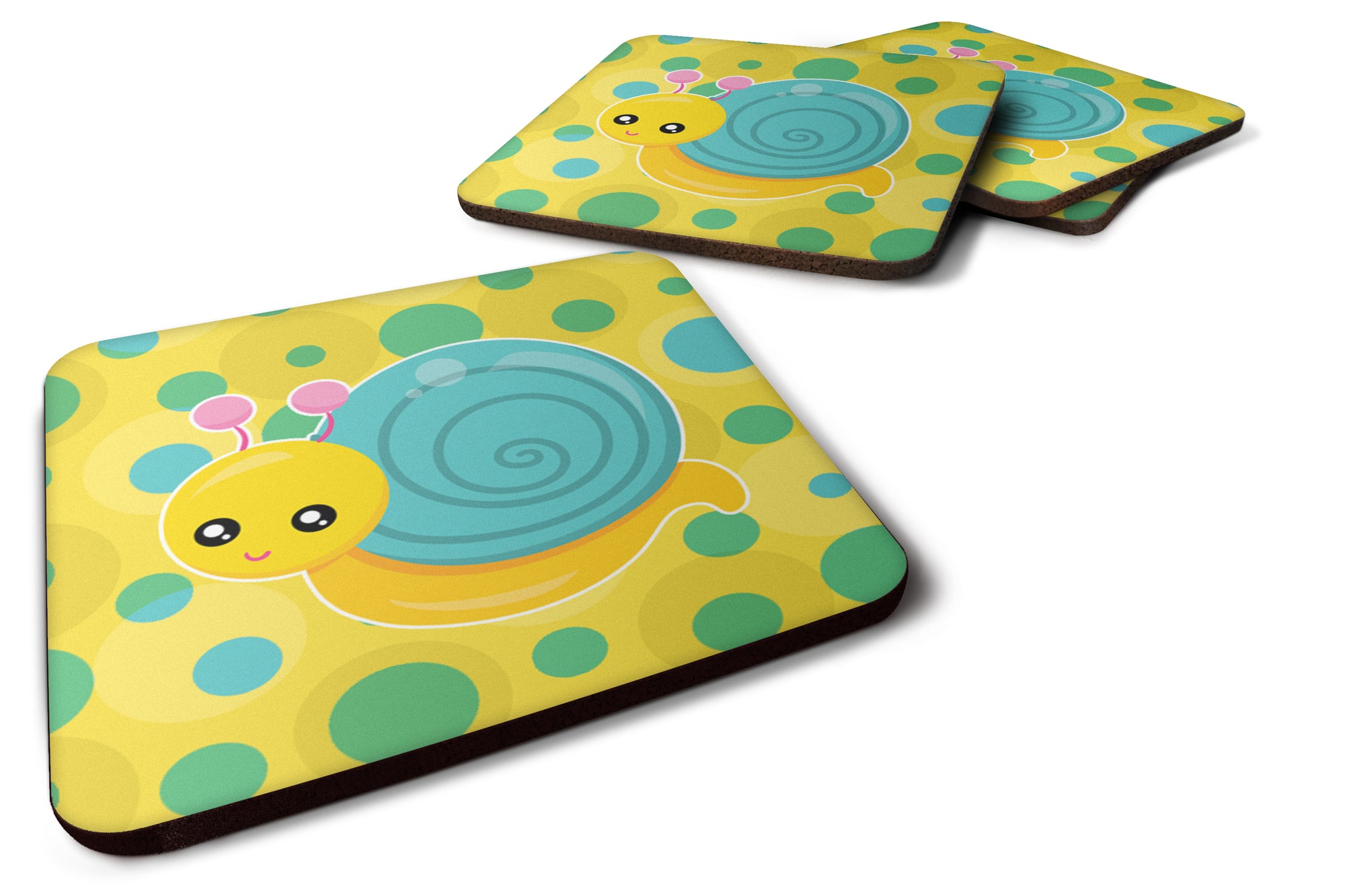 Snail on Polkadots Foam Coaster Set of 4 BB7104FC - the-store.com