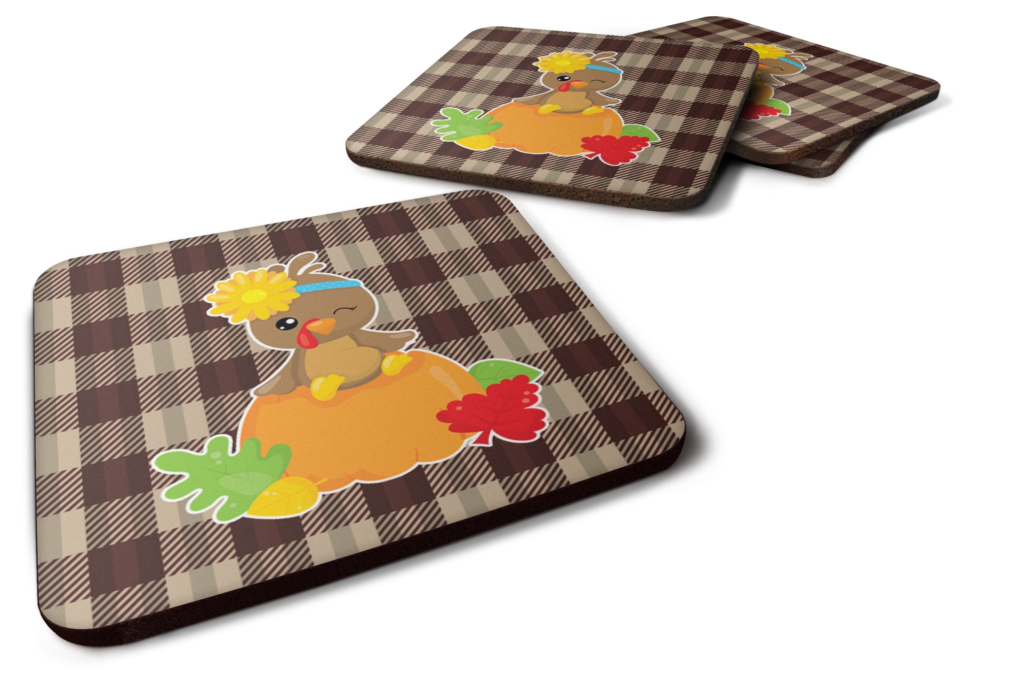 Thanksgiving Baby Turkey Foam Coaster Set of 4 BB7113FC - the-store.com