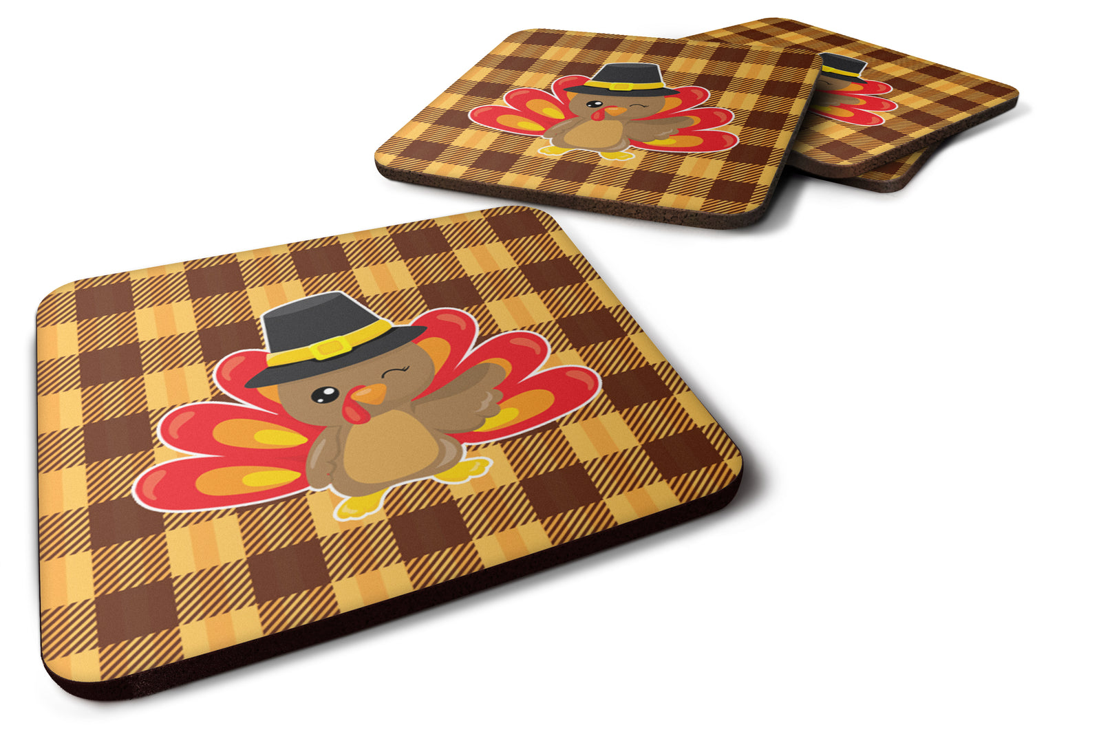 Thanksgiving Turkey Wink Foam Coaster Set of 4 BB7114FC - the-store.com