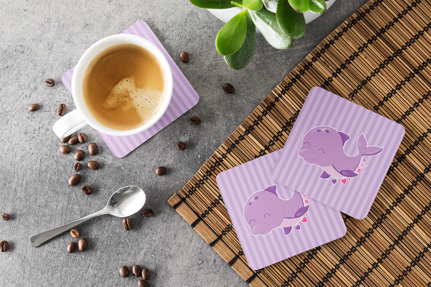 Purple Dolphin Foam Coaster Set of 4 BB7132FC - the-store.com