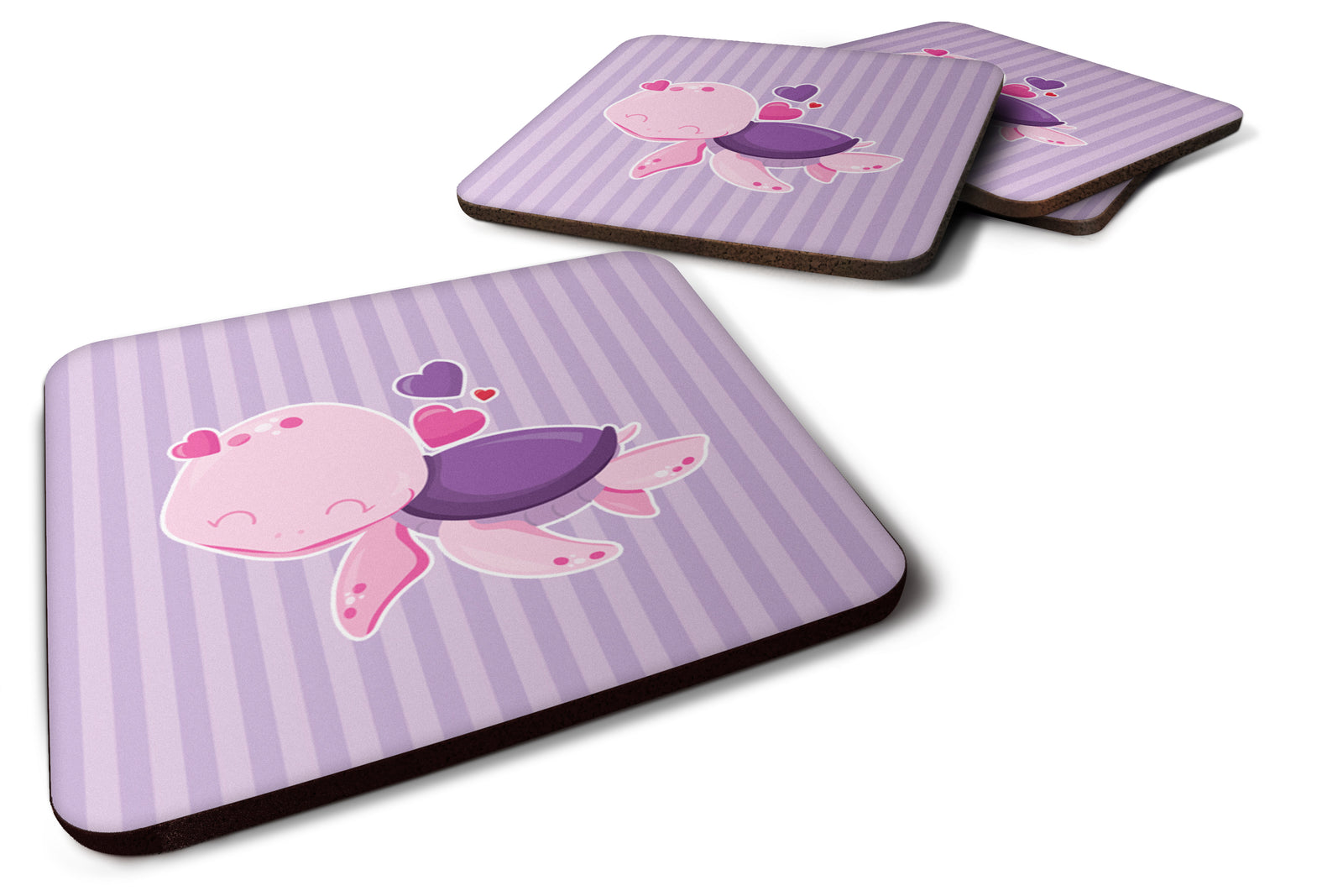 Pink and Purple Turtle Foam Coaster Set of 4 BB7133FC - the-store.com