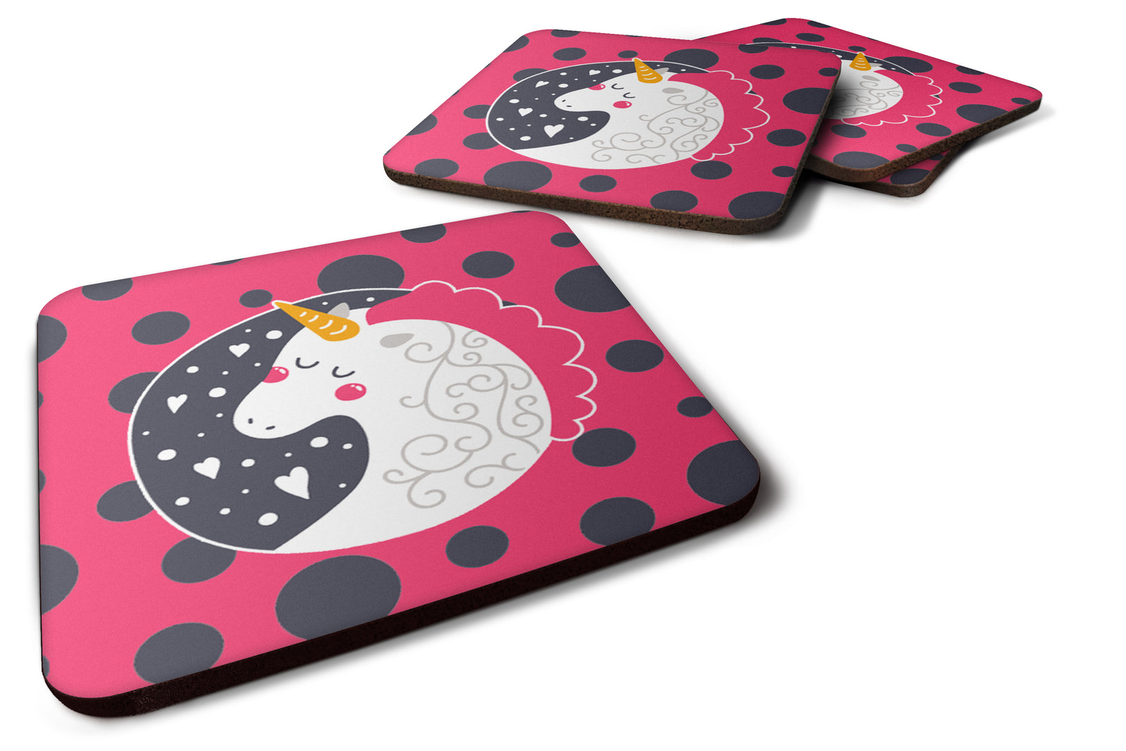 Unicorn Pink Polkadots Foam Coaster Set of 4 BB7136FC - the-store.com