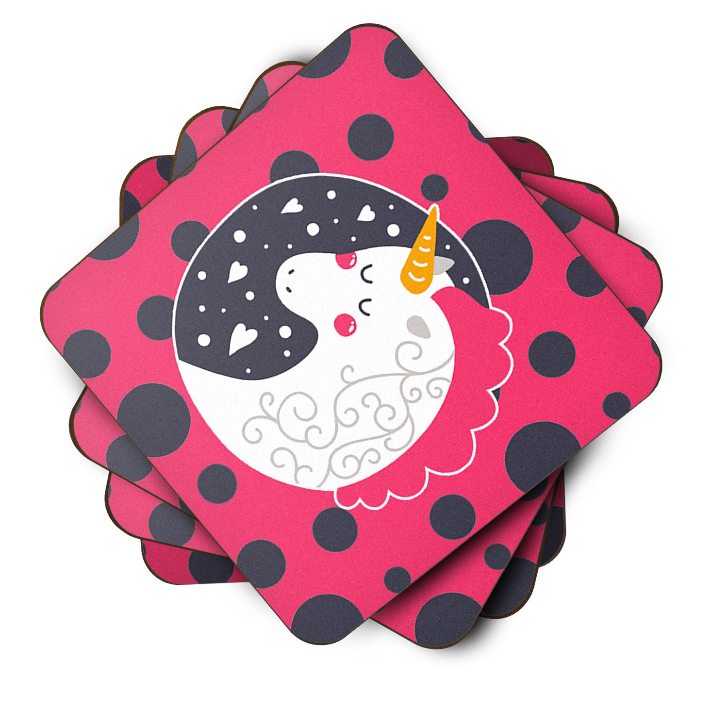 Unicorn Pink Polkadots Foam Coaster Set of 4 BB7136FC - the-store.com