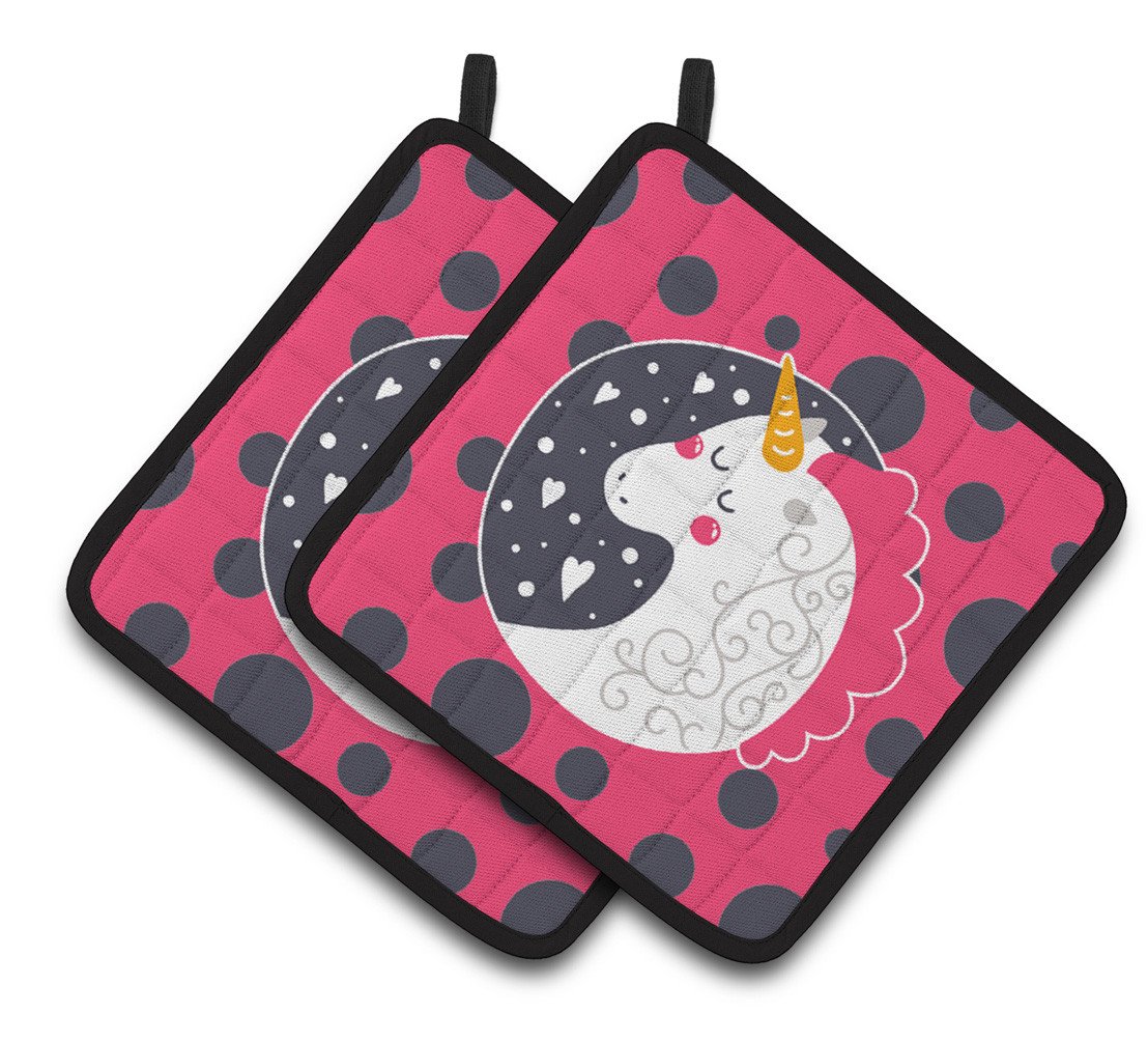 Unicorn Pink Polkadots Pair of Pot Holders BB7136PTHD by Caroline's Treasures