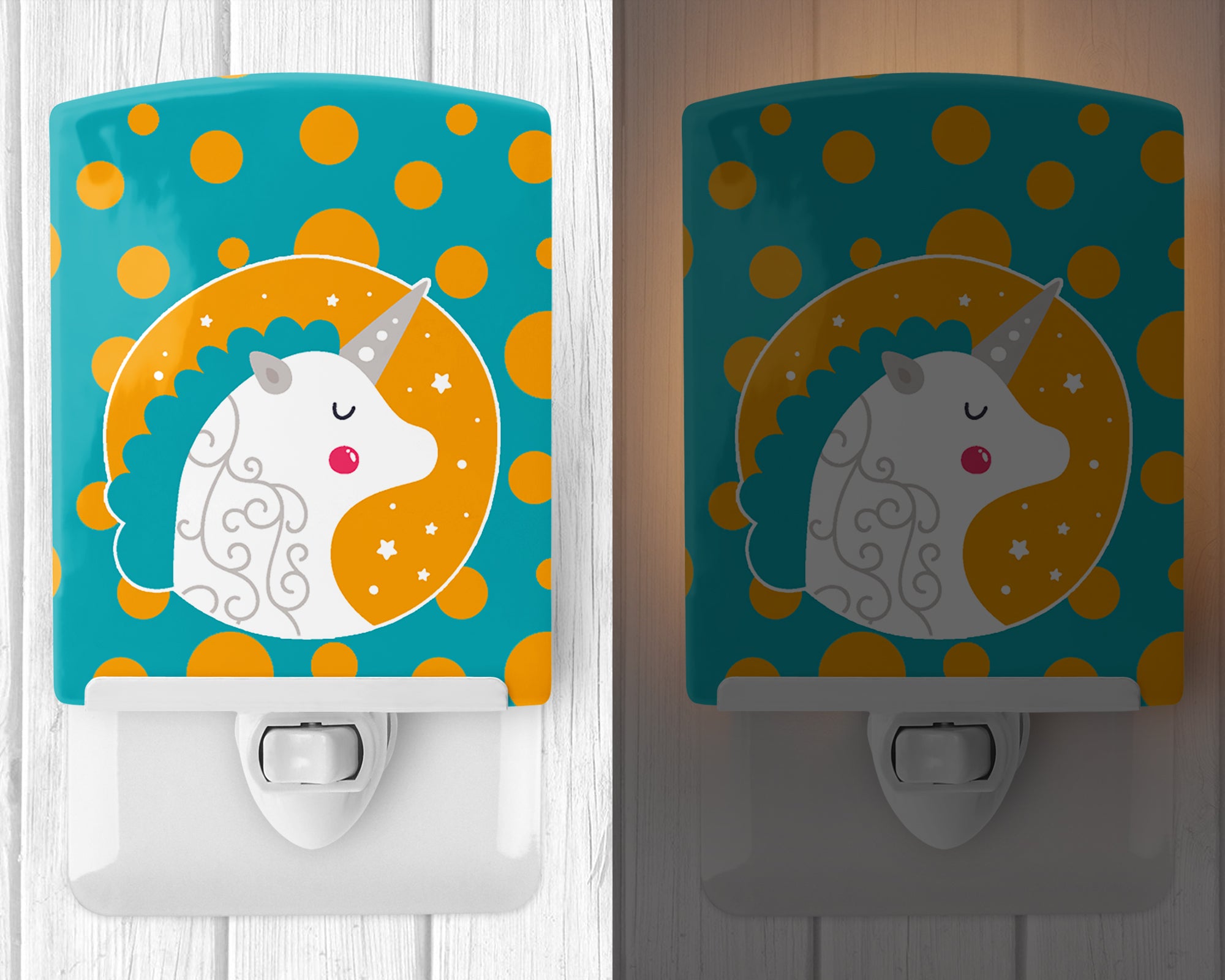 Unicorn Orange Polkadots Ceramic Night Light BB7137CNL - the-store.com