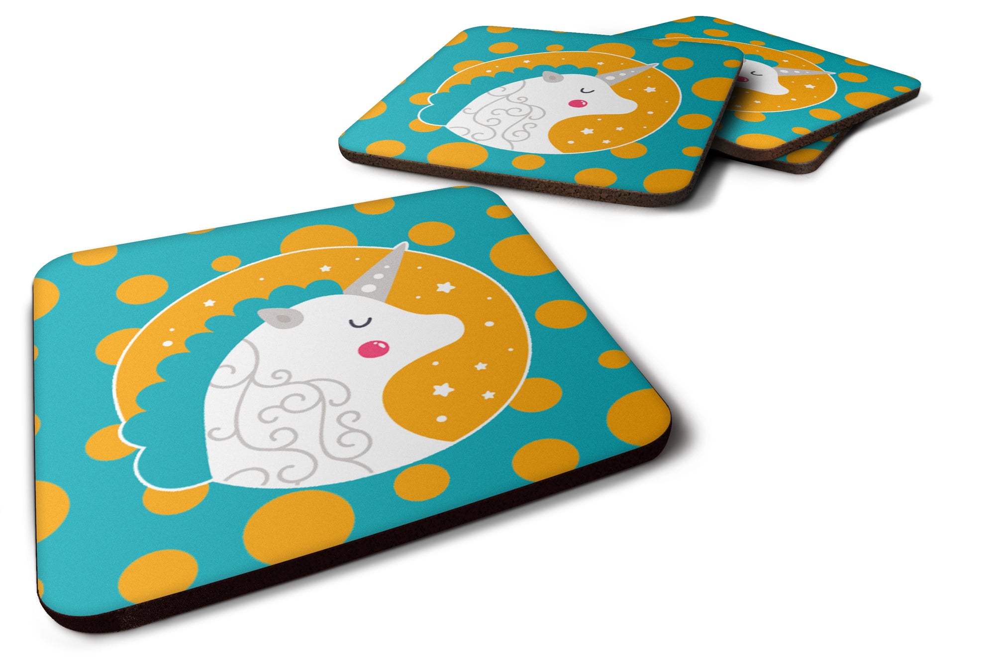 Unicorn Orange Polkadots Foam Coaster Set of 4 BB7137FC - the-store.com