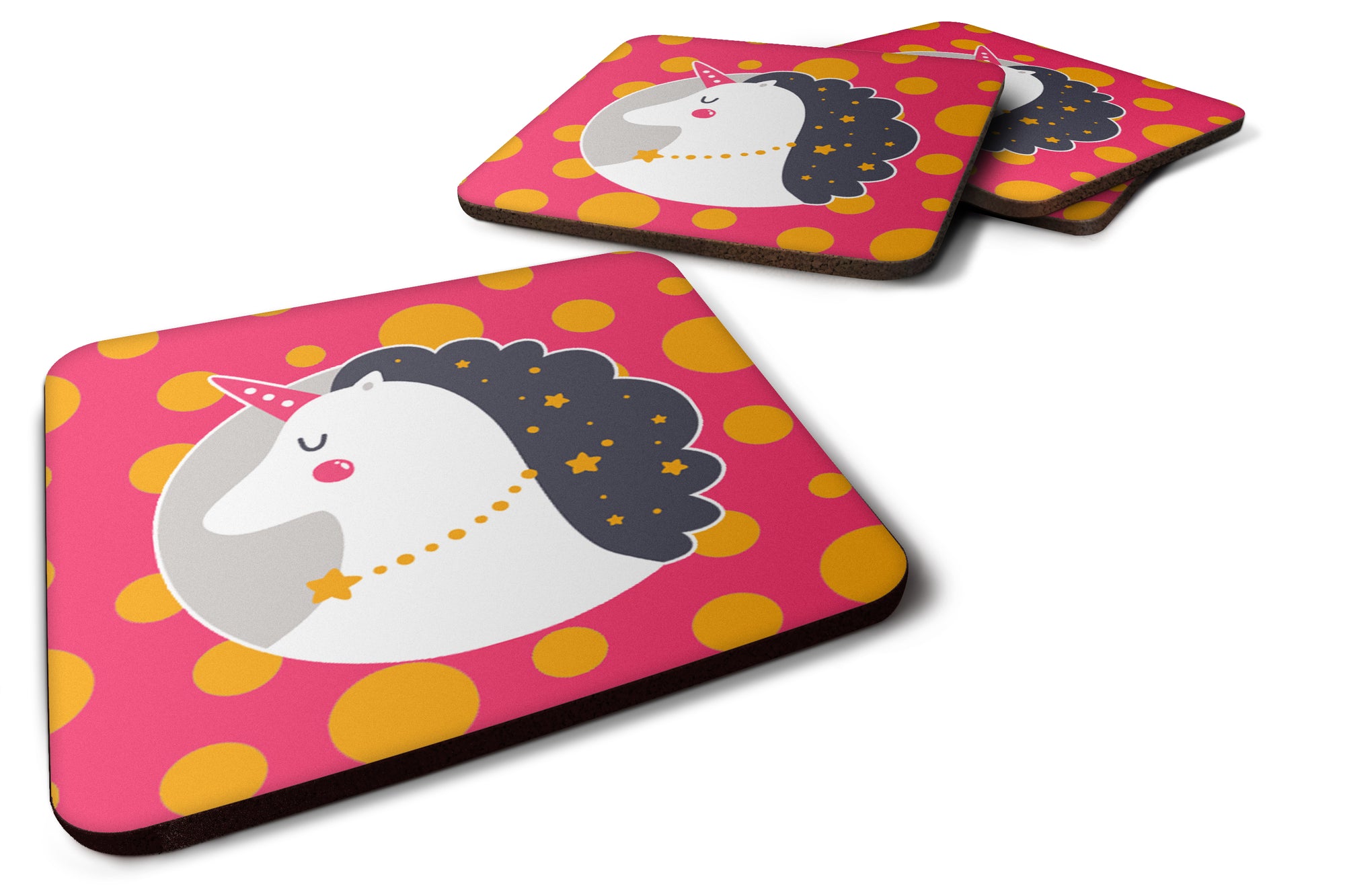 Unicorn Orange Polkadots Foam Coaster Set of 4 BB7138FC - the-store.com