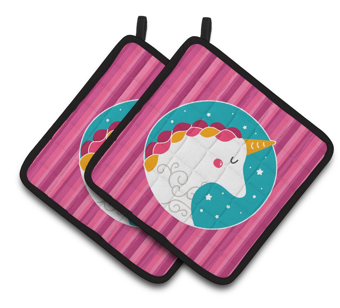 Unicorn Pink Stripes Pair of Pot Holders BB7139PTHD by Caroline's Treasures