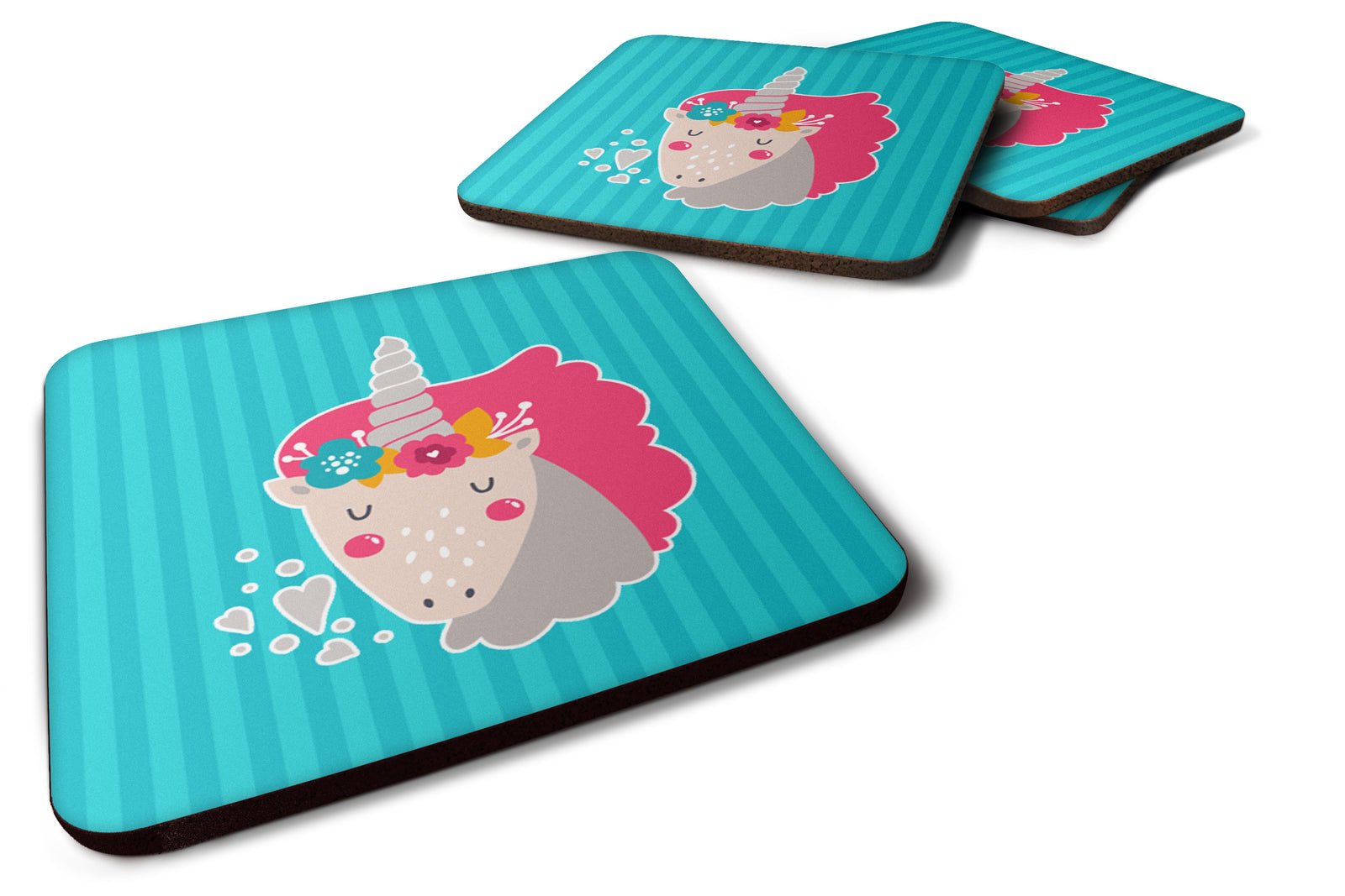 Unicorn Blue Stripes Foam Coaster Set of 4 BB7140FC - the-store.com