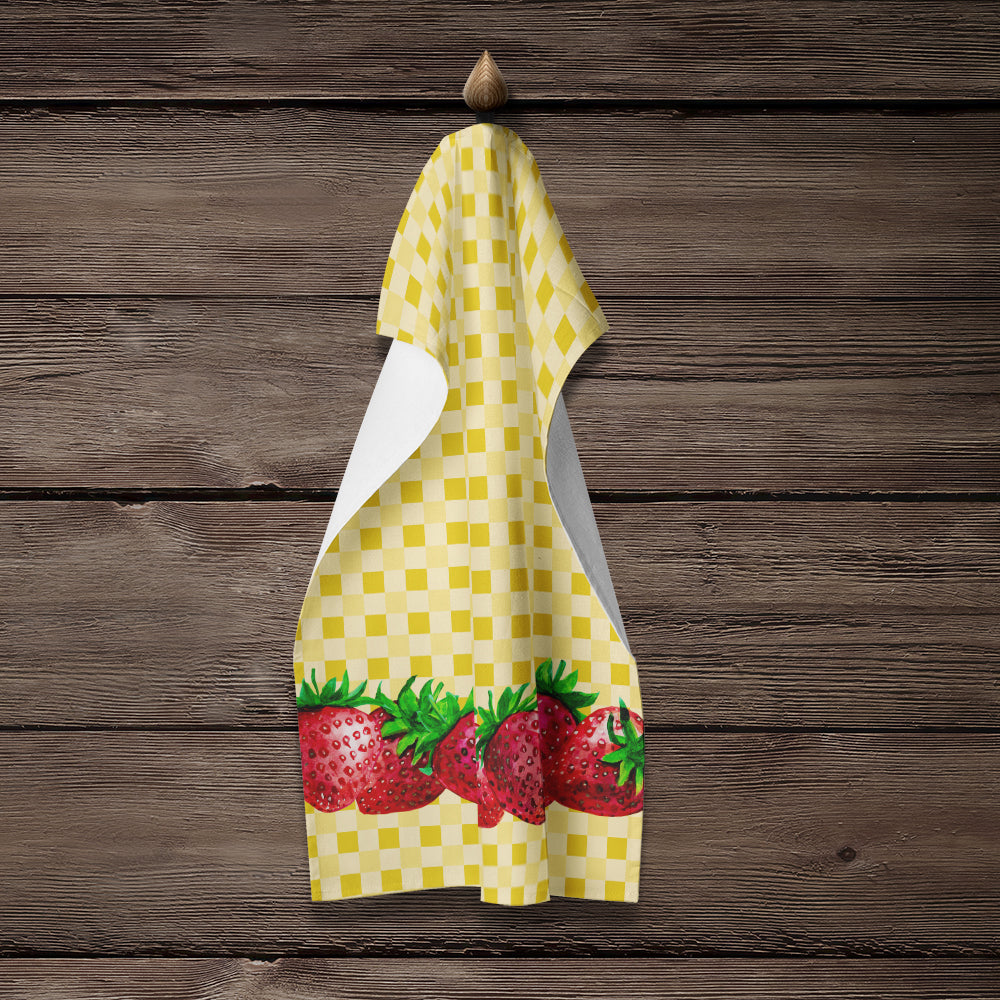 Strawberries on Basketweave Kitchen Towel BB7182KTWL - the-store.com