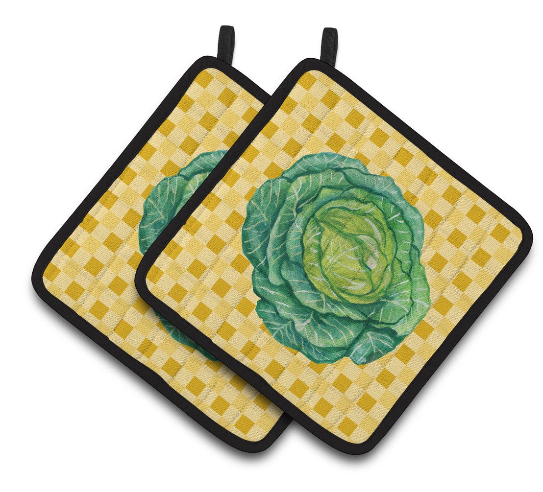 Cabbage on Basketweave Pair of Pot Holders BB7187PTHD by Caroline's Treasures