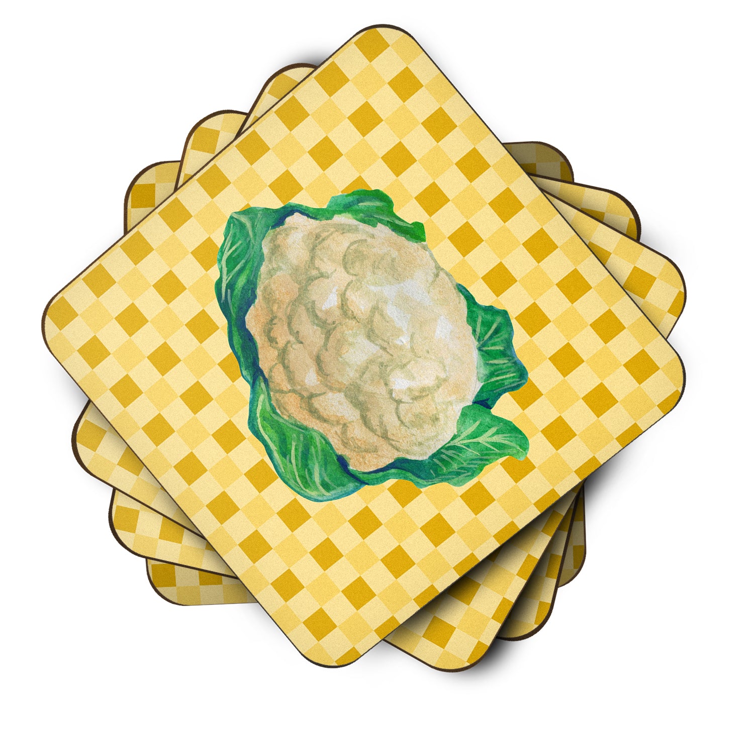 Cauliflower on Basketweave Foam Coaster Set of 4 BB7190FC - the-store.com