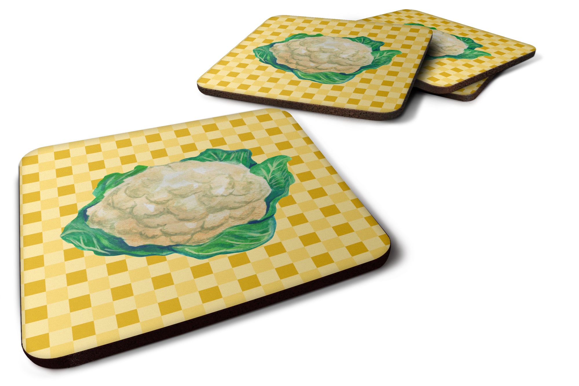 Cauliflower on Basketweave Foam Coaster Set of 4 BB7190FC - the-store.com