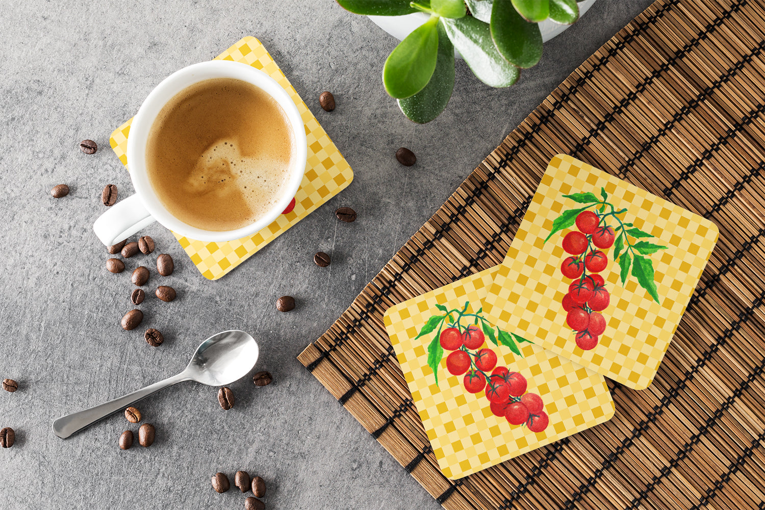 Cherry Tomato on Basketweave Foam Coaster Set of 4 BB7194FC - the-store.com