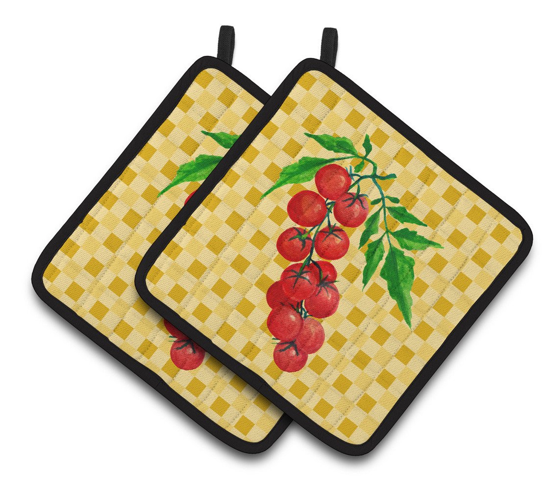 Cherry Tomato on Basketweave Pair of Pot Holders BB7194PTHD by Caroline's Treasures