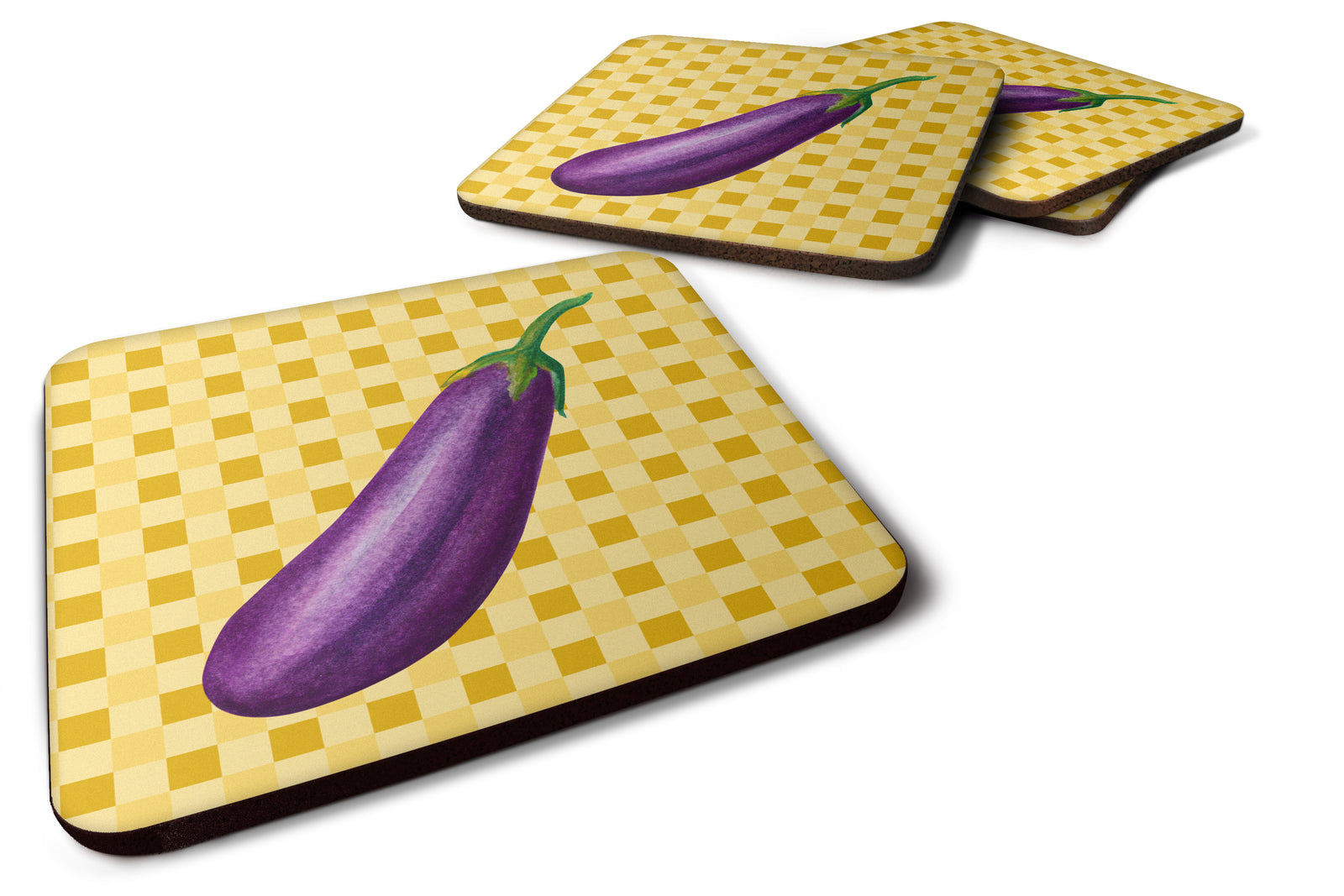 Eggplant on Basketweave Foam Coaster Set of 4 BB7200FC - the-store.com