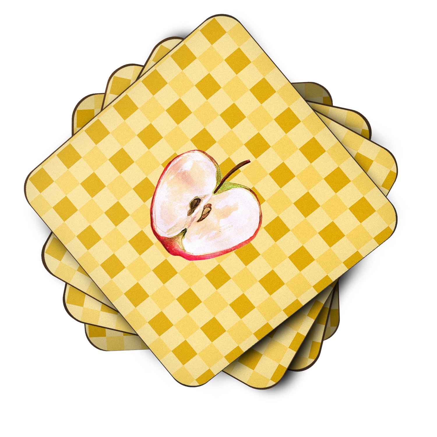 Half Apple on Basketweave Foam Coaster Set of 4 BB7218FC - the-store.com